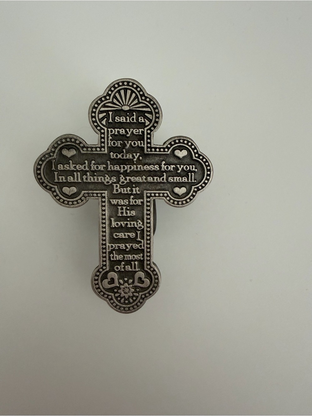 Prayer Cross Sun Visor Clip - Silver Tone